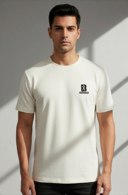 Premium Soft-Touch Emblem Tee – Cream