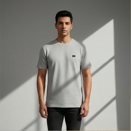 Premium Honeycomb Textured Tee – Light Grey
