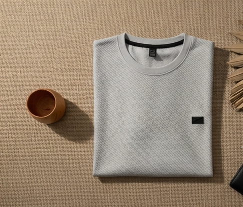 Premium Honeycomb Textured Tee – Light Grey