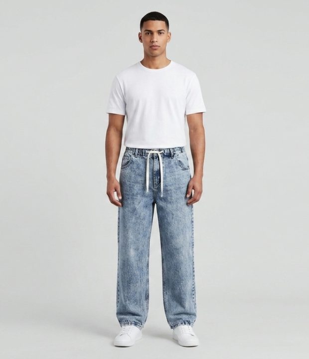 Men’s Casual Drawstring Denim Joggers – Relaxed Fit