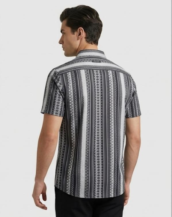 Men’s Geometric Patterned Polo – Monochrome Vertical Stripe (DRY-FIT)