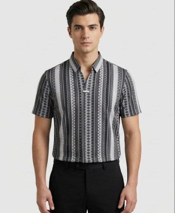 Men’s Geometric Patterned Polo – Monochrome Vertical Stripe (DRY-FIT)