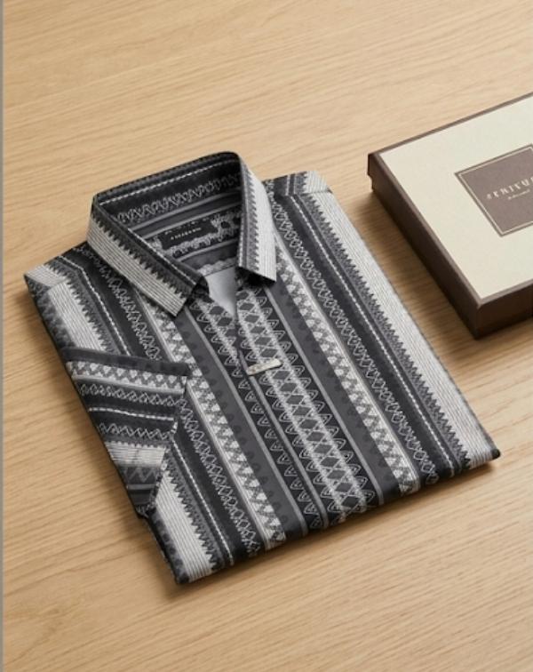 Men’s Geometric Patterned Polo – Monochrome Vertical Stripe (DRY-FIT)