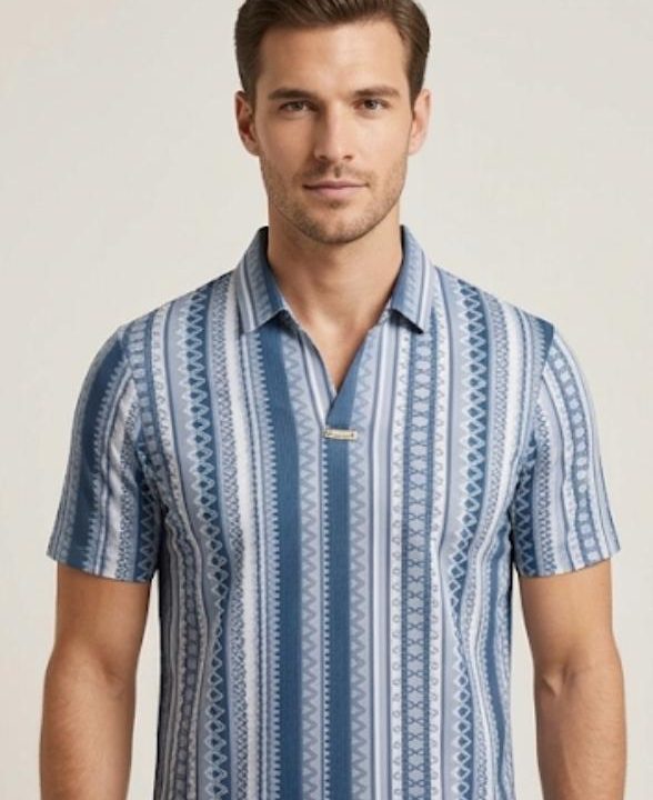 Men’s Geometric Patterned Polo – Monochrome Vertical Stripe (DRY-FIT)