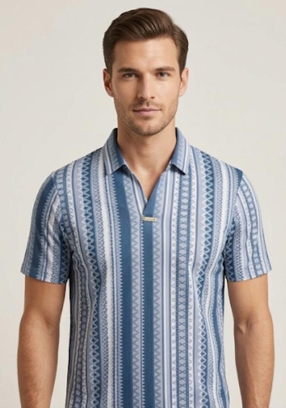 WhatsApp Image 2026-06-20 at 16.43.11 Men’s Geometric Patterned Polo – Monochrome Vertical Stripe (DRY-FIT)
