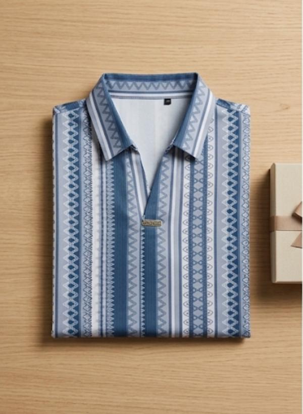 WhatsApp Image 2026-06-20 at 16.43.55 Men’s Geometric Patterned Polo – Monochrome Vertical Stripe (DRY-FIT)
