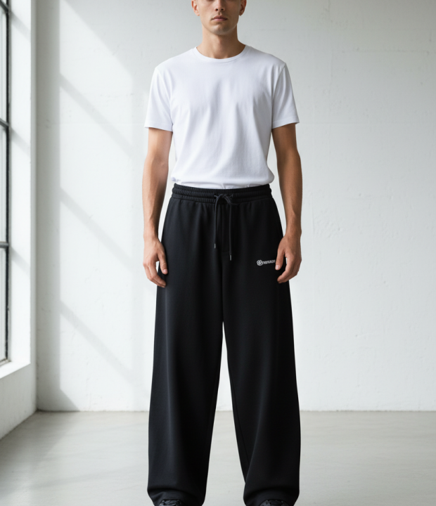 Heavyweight Smooth Baggy Trousers – Black