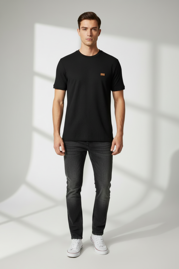Premium Honeycomb Textured Tee – Black