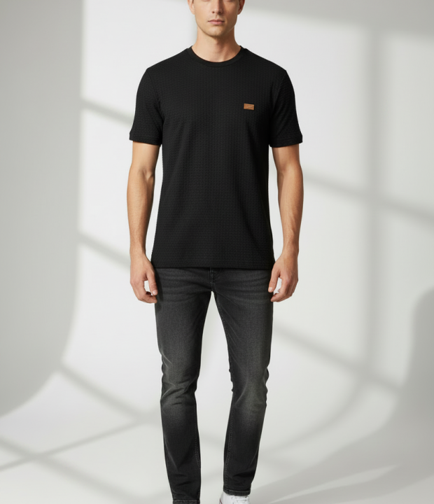 Premium Honeycomb Textured Tee – Black