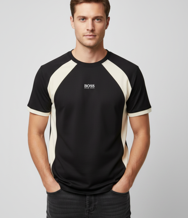 Retro Panel Essential Tee – Black & Cream