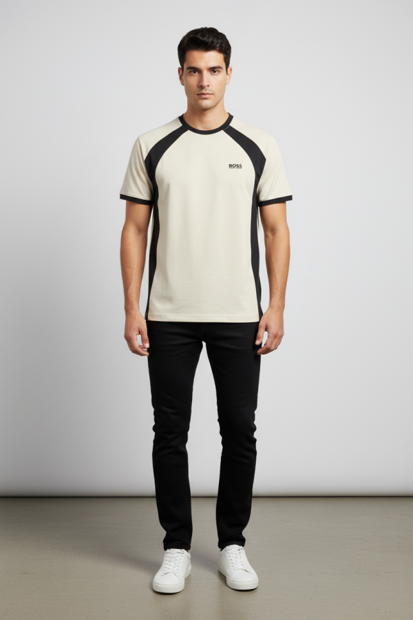 Retro Panel Essential Tee – Cream & Black