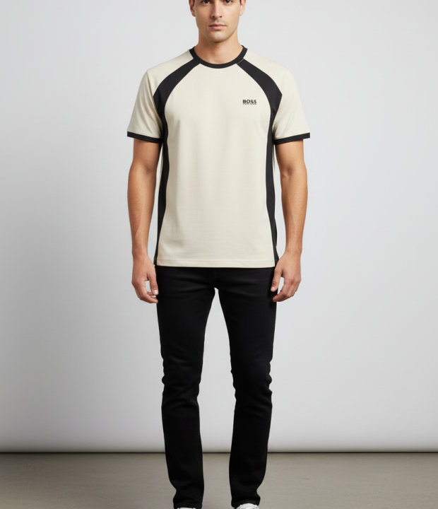 Retro Panel Essential Tee – Cream & Black