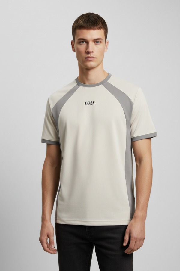 Retro Panel Essential Tee – Cream & Grey