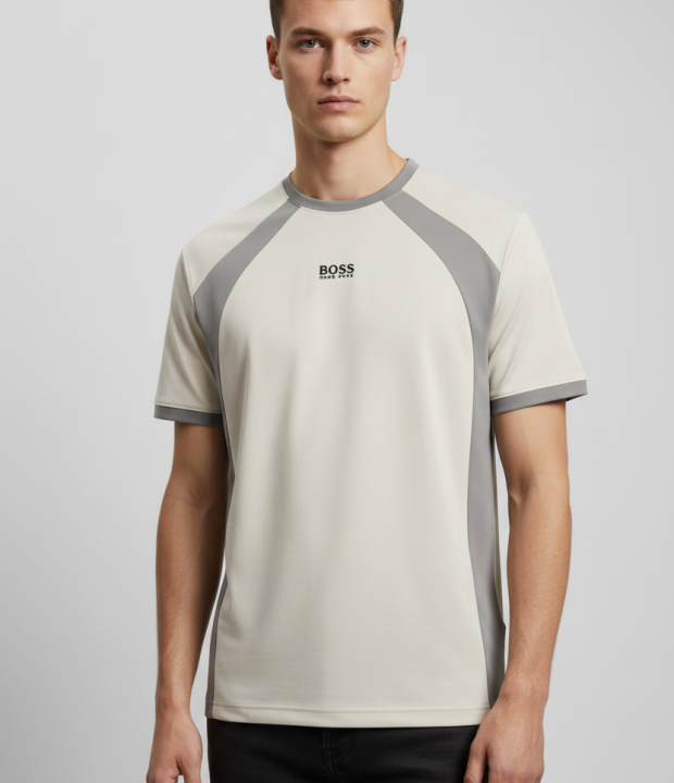 Retro Panel Essential Tee – Cream & Grey