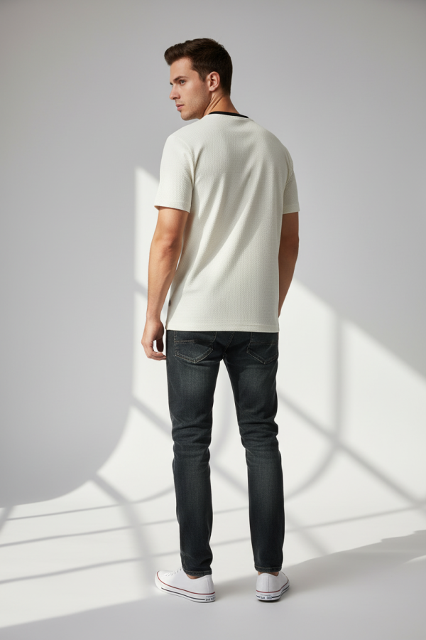 Premium Honeycomb Textured Tee – Cream