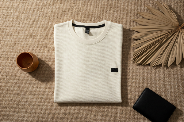 Premium Honeycomb Textured Tee – Cream