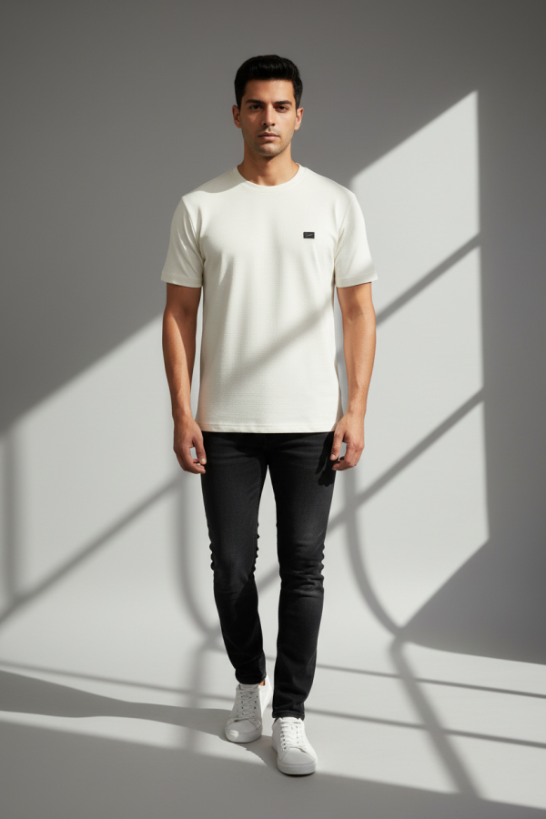 Premium Honeycomb Textured Tee – Cream